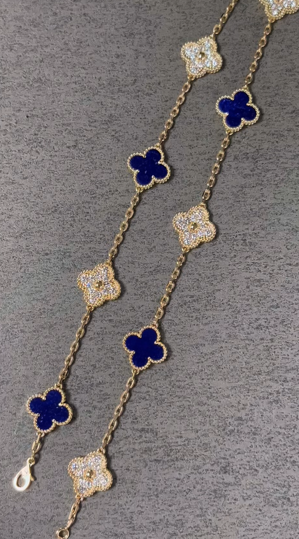 [⭐Lucky]CLOVER 10 MOTIFS DIAMONDS SET IN LAPIS LAZULI